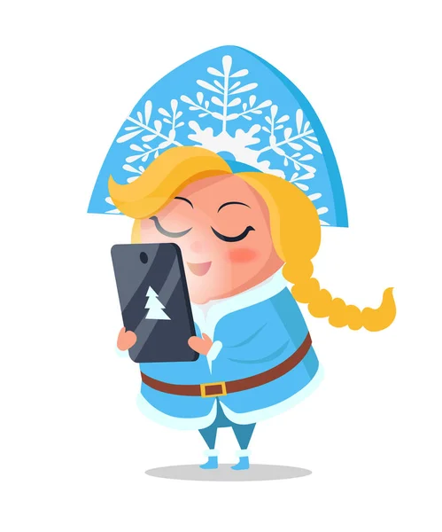 Sneeuw Maiden aannemen van Order op digitale Tablet Vector — Stockvector