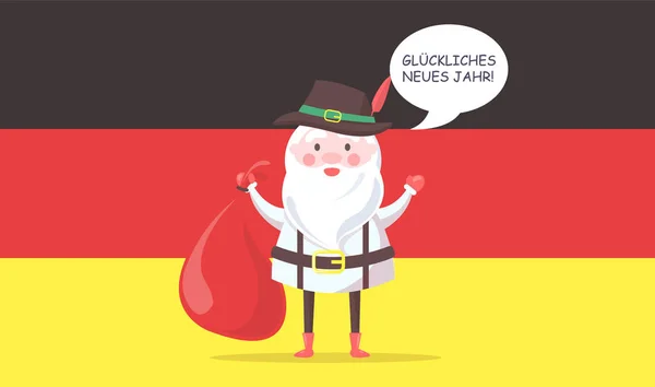 Babbo Natale tedesco in abiti tradizionali con borsa — Vettoriale Stock