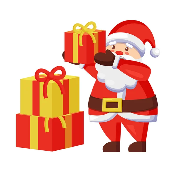 Santa Claus y Regalos Icono Vector Ilustración — Archivo Imágenes Vectoriales