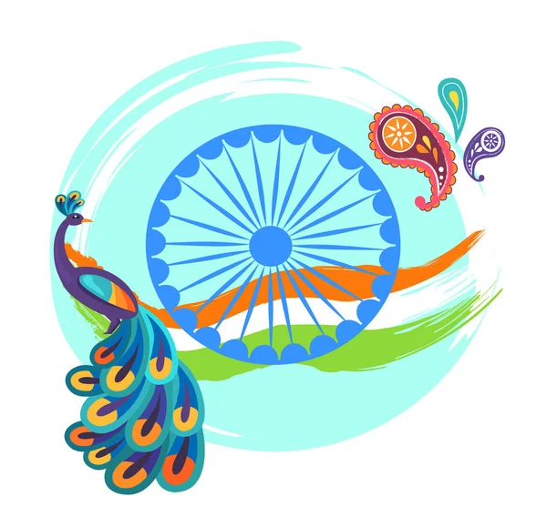 Плакат Дня Независимости с разноцветным павлином — стоковый вектор