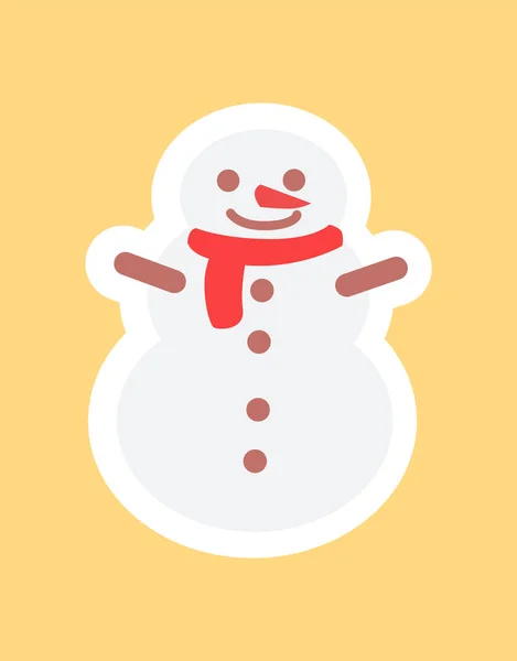 Snowman in Cute Red Scarf Funny Sticker Vector — Stock Vector