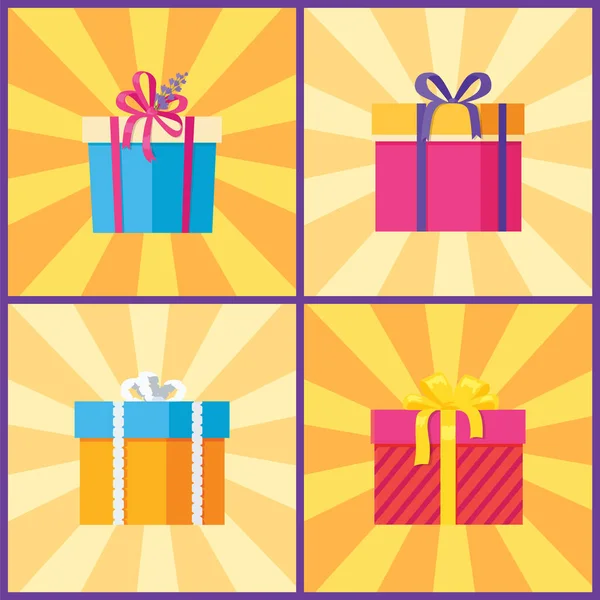 Conjunto de cajas de regalo en vectores de envoltura decorativos — Vector de stock