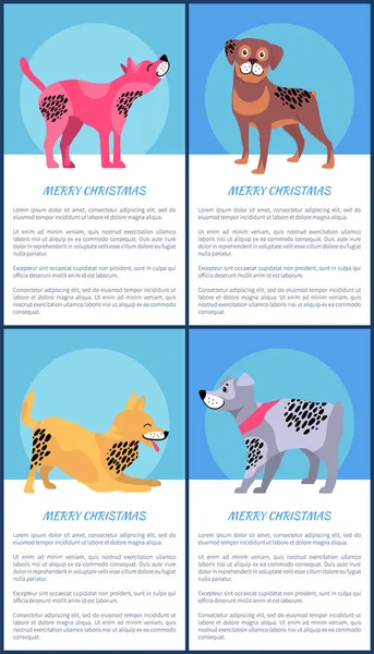 Merry Christmas Posters instellen met speelse honden — Stockvector