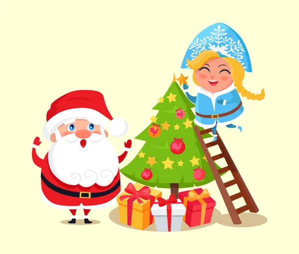 Babbo Natale e albero di Natale, illustrazione vettoriale — Vettoriale Stock