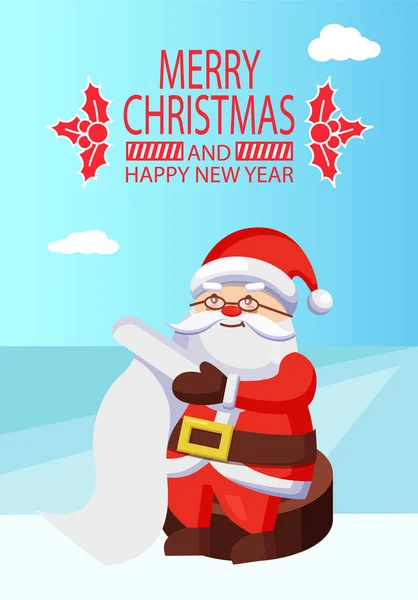 Feliz Natal e Feliz Ano Novo cartão postal Papai Noel —  Vetores de Stock