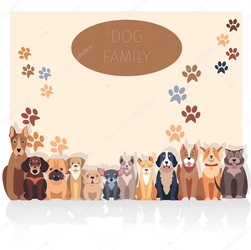 Dog Family Banner in Purebred Concept. Vector