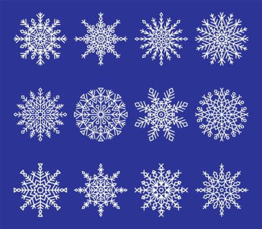 Mavi vektör çizim üzerinde kar taneleri koleksiyon