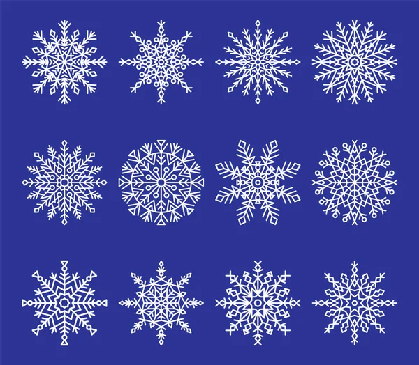Sneeuwvlokken collectie op blauwe vectorillustratie — Stockvector