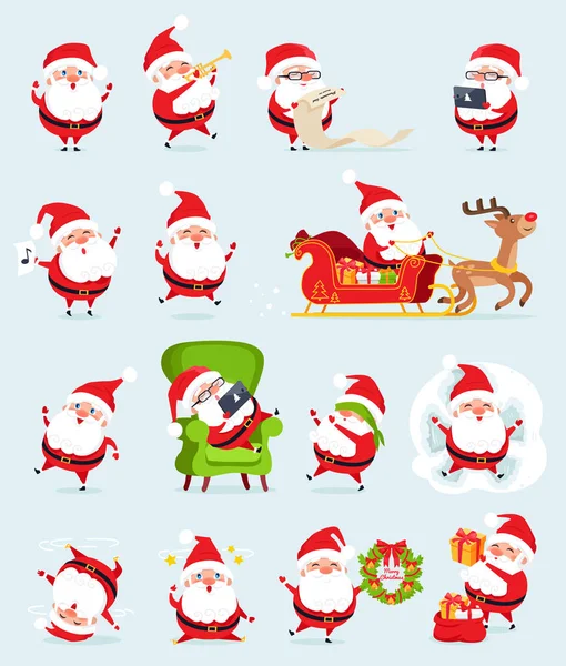 Santa Claus Icons collectie vectorillustratie — Stockvector