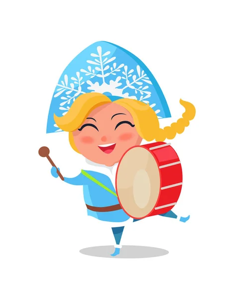 Sneeuw Maiden Play Drums Vector Illustratie Cartoon — Stockvector