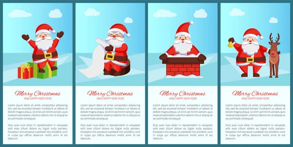 Wesołych Świąt i szczęśliwego nowego roku plakaty Santa Claus — Wektor stockowy
