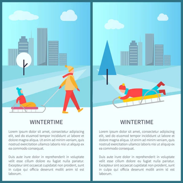 冬季城市景观海报矢量插图 — 图库矢量图片