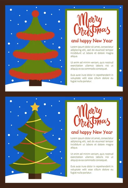 Feliz Natal e Feliz Ano Novo Poster Tree Set — Vetor de Stock