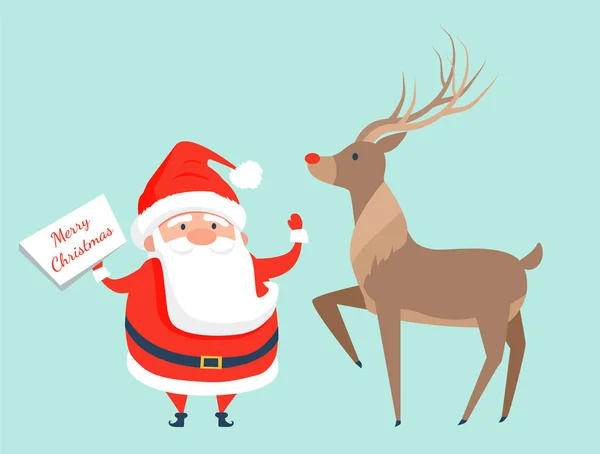 Santa Claus con Icono de Reno Vector Ilustración — Vector de stock