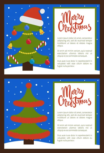 Merry Christmas gelukkig Nieuwjaar Posters met boom — Stockvector