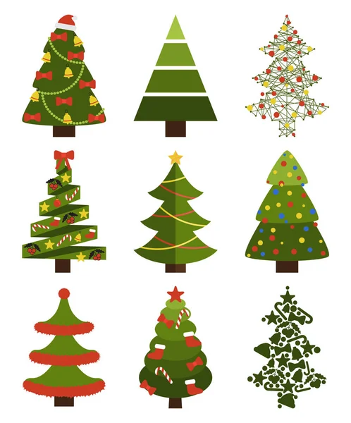 Big Set Christmas Tree Symbols With Without Decor — Stock Vector