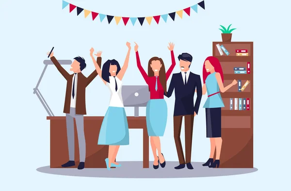 Happy People in Office on Vector Illustration — Stock Vector