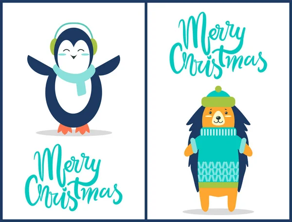 Feliz pingüino de Navidad en la ilustración vectorial — Vector de stock