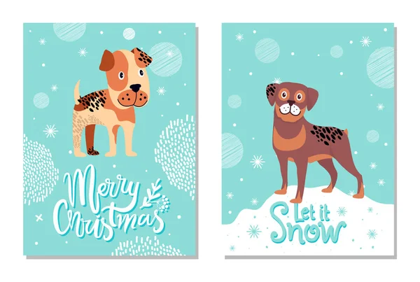 Veselé Vánoce a nechat ji sníh karty se psy — Stockový vektor