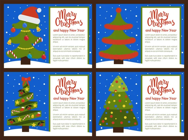 Árbol de Navidad adornado con juguetes Vector Illustration — Vector de stock