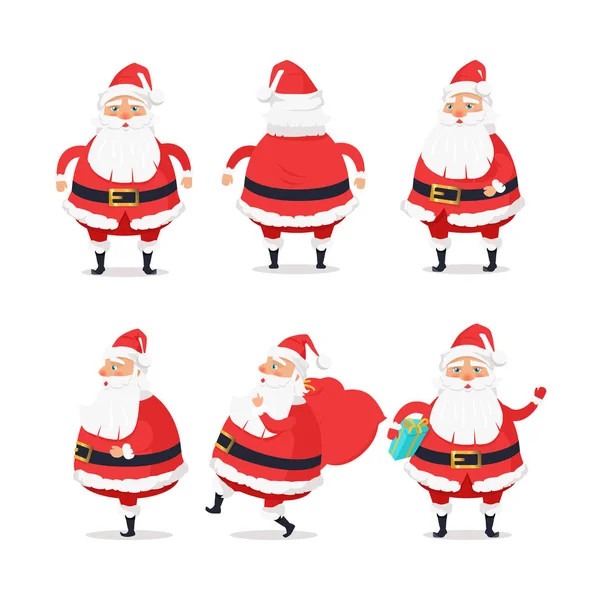 Diferentes lados de Santa Claus sobre fondo blanco — Vector de stock