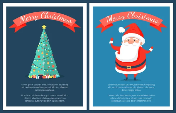 Veselé vánoční sada plakátů s Santa Claus — Stockový vektor