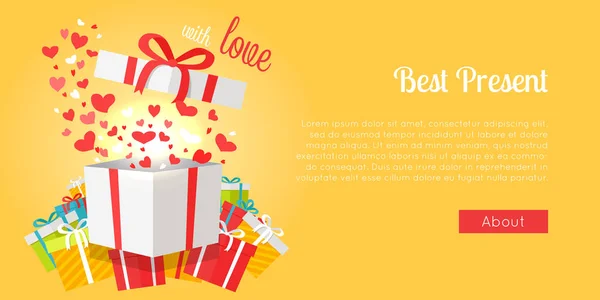 Beste Geschenke mit Liebe auf gelbem Hintergrund. — Stockvektor