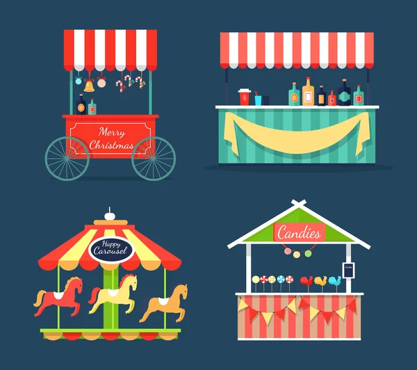 Lumineux comptoirs équitables et drôle Merry-Go-Round Set — Image vectorielle