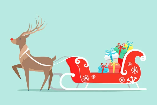 Santa Claus trineo y venado Vector Ilustración — Vector de stock