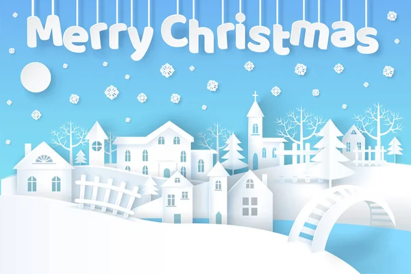 Merry Christmas Poster with City Vector Illustration — Stock Vector