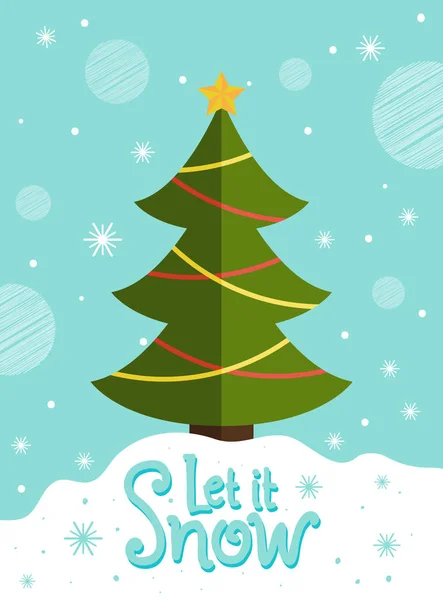 Niech nowy rok z życzeniami śniegu pocztówka drzewa — Wektor stockowy