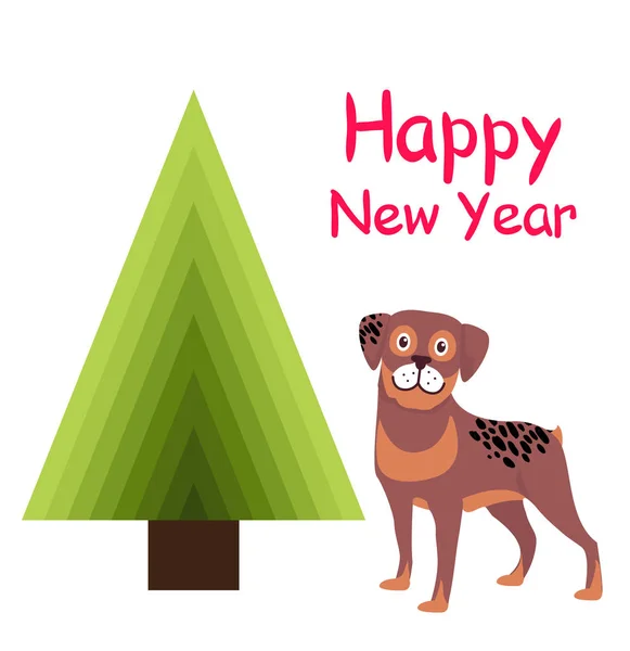 Mutlu yeni yıl tebrik kartı karikatür köpek yavrusu benekli — Stok Vektör