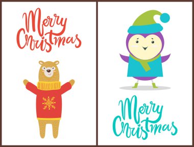 Merry Christmas Congratulation with Happy Animals clipart