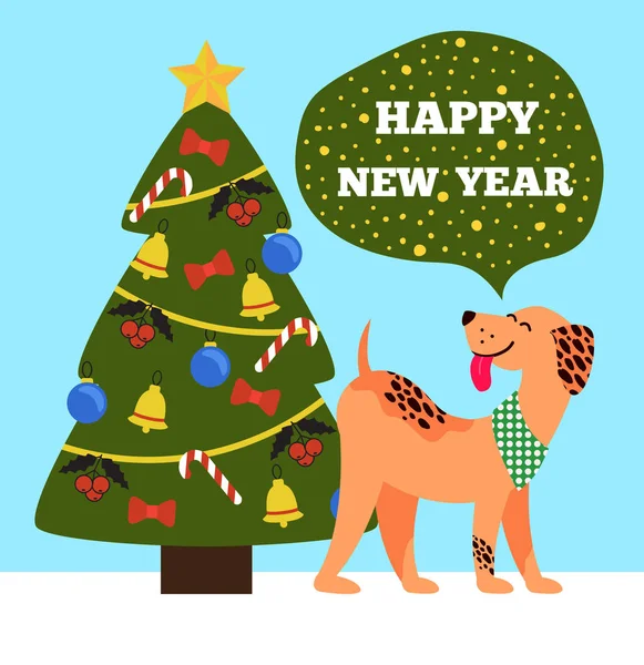 Happy New Year Banner bej köpek dili gösterilen — Stok Vektör