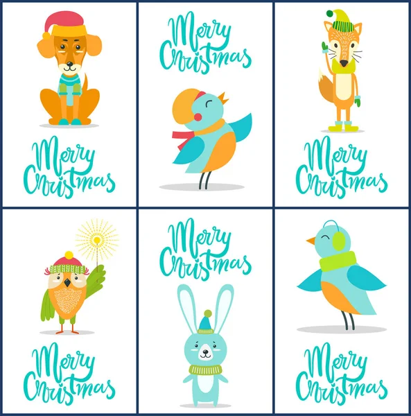 Buon Natale set di cartoline festive luminose — Vettoriale Stock