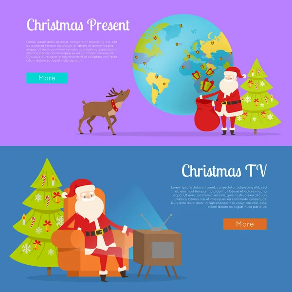 圣诞礼物和电视节目与圣诞老人 — 图库矢量图片