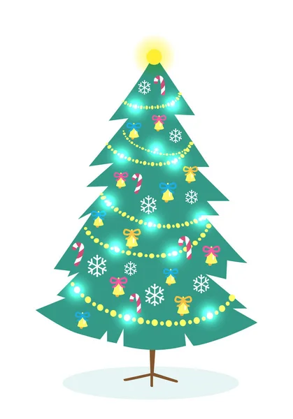 Árbol de Navidad decorado sobre fondo blanco. — Vector de stock