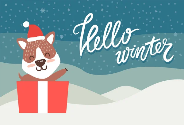 Olá Inverno cartão de saudação Happy Bear Waving Mão — Vetor de Stock