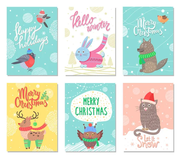 Felices Fiestas y Feliz Navidad Conjunto de Carteles — Vector de stock