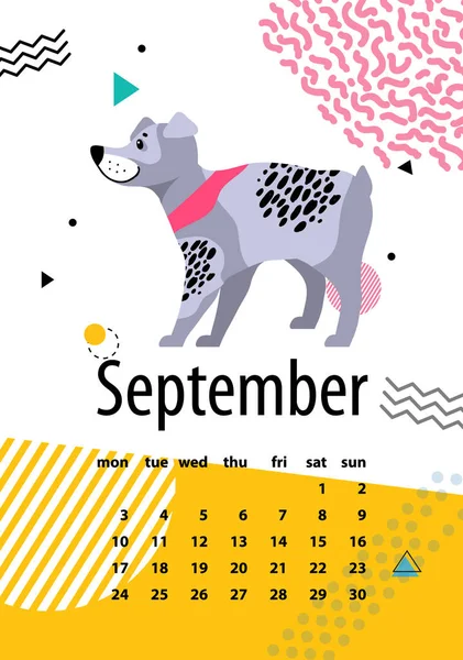 Kalendarz dla września 2018 z psów rasowych — Wektor stockowy