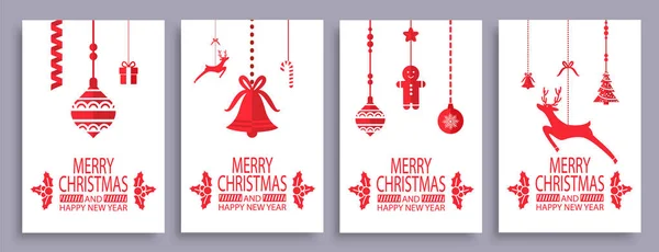 Merry Christmas and Happy New Year Set of Posters — Stock Vector