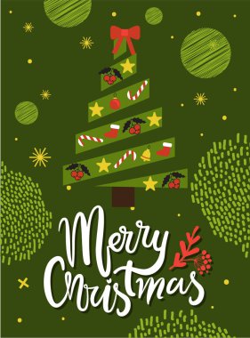 Neşeli Noel tebrik kartı soyut Xmas ağacı