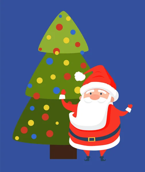 Postal feliz año nuevo con Papá Noel lindo — Vector de stock