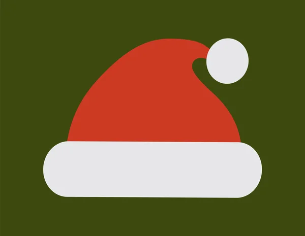 Santa Claus Sombrero Rojo con Pompón Blanco Vector Icono — Vector de stock