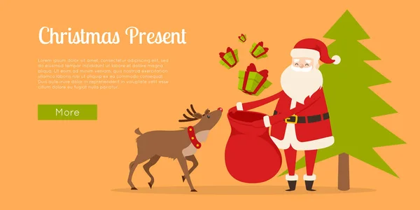 Renifer pomaga Santa do przygotowania świąteczne prezenty — Wektor stockowy