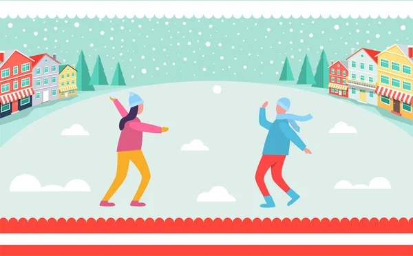 Personas jugando bolas de nieve Vector Ilustración — Vector de stock