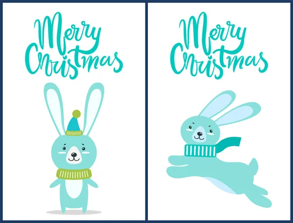 Feliz Navidad conejos en la ilustración vectorial — Vector de stock