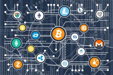 Cryptocurrency Poster simgeler vektör çizim üzerinde