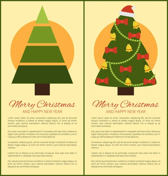 Merry Christmas gelukkig Nieuwjaar Posters met boom — Stockvector
