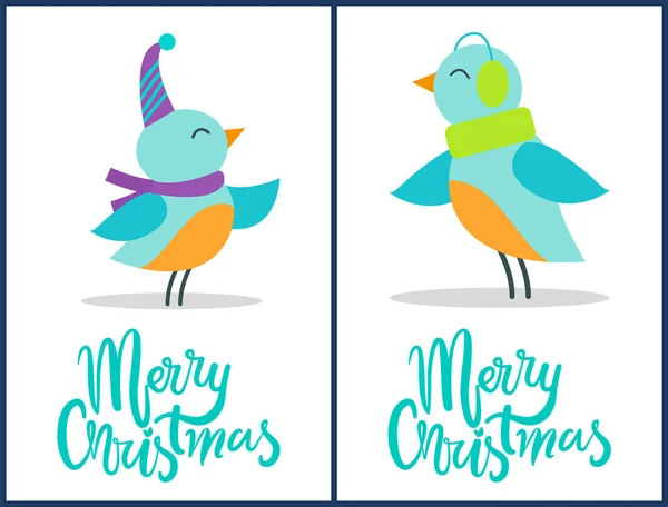 Feliz Navidad Pájaros Festivo Felicitaciones — Vector de stock